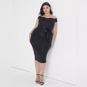 Lane Bryant Off-The-Shoulder Ruched-Front Sheath Dress